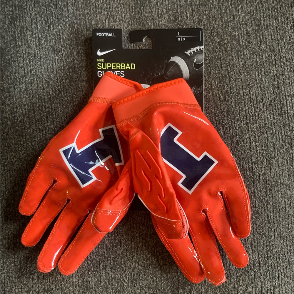 Nike Superbad 6.0 Illinois Fighting Illini PE Football Gloves Size L FN5299 806
